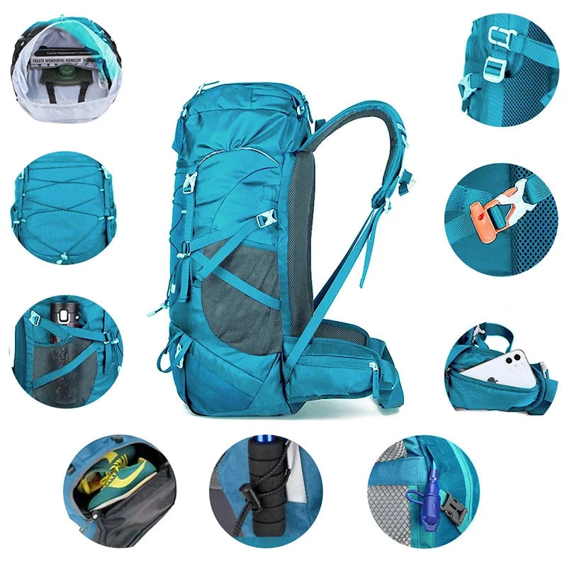 Sac de Randonnée 50L Imperméable Léger et Respirant en Nylon Ripstop Léger - TrailMaster 70