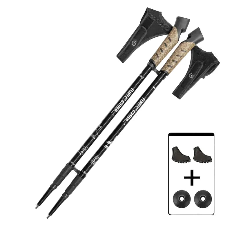 Bâton de Randonnée (66–135 cm) Télescopique en Aluminium Léger, Poignée en Liège - AlpineCore