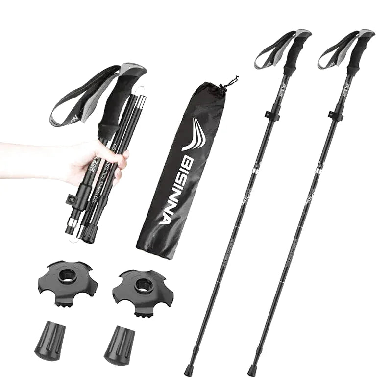 Bâton de Randonnée Acier Carbone Léger et Pliable (x2) | Réglable 107–125 cm, Pliable 5 Sections - AltaStride Élite 125